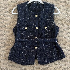 Zara Size Large Navy Boucle Vest